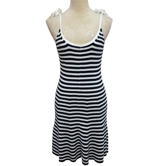 Aerie Blue and White Striped Knit Tie Strap Fit and Flare Tank Mini Dress Size M - Picture 1 of 14